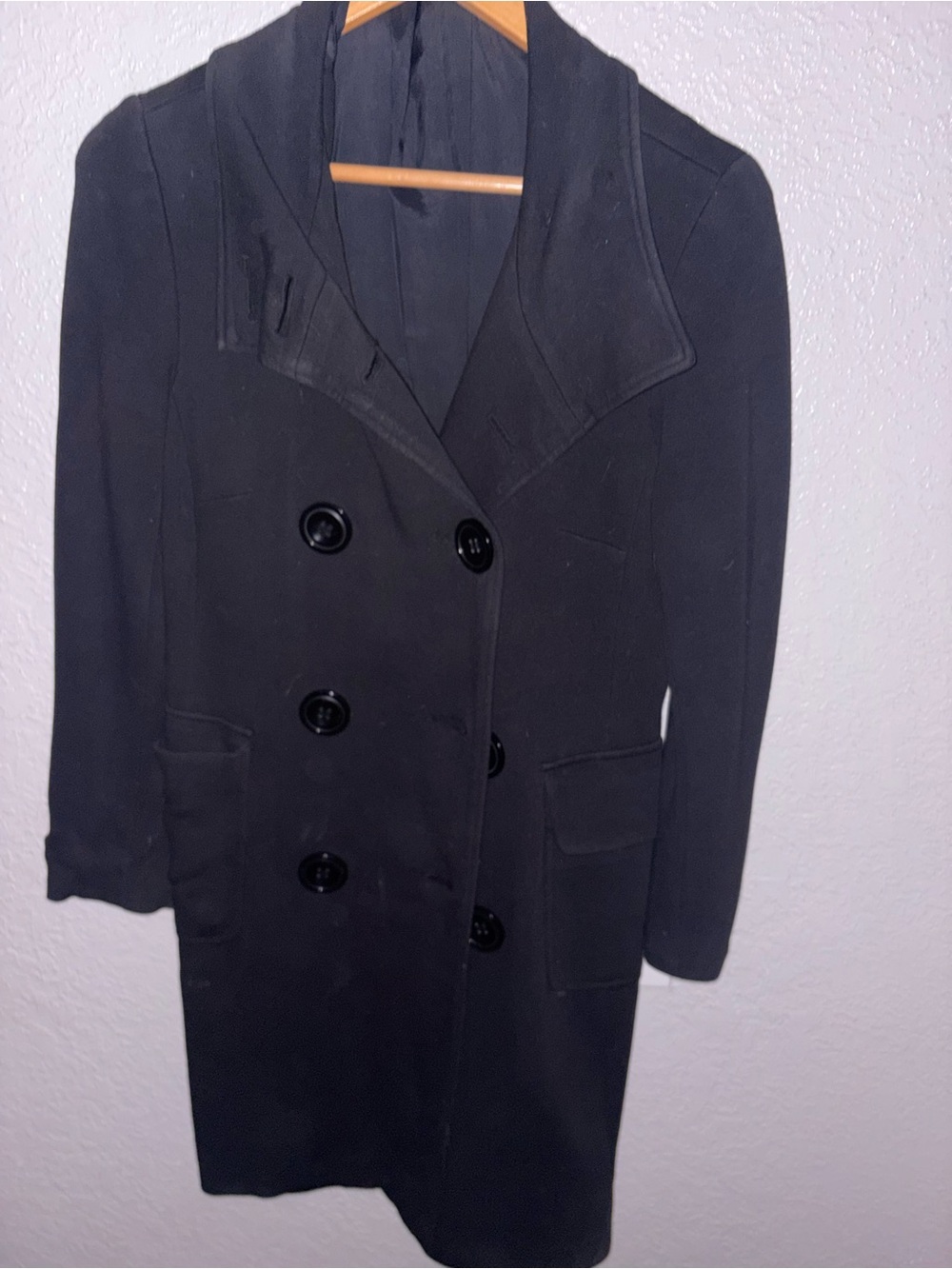 INC International Concepts Black Double-Breasted Pea Coat